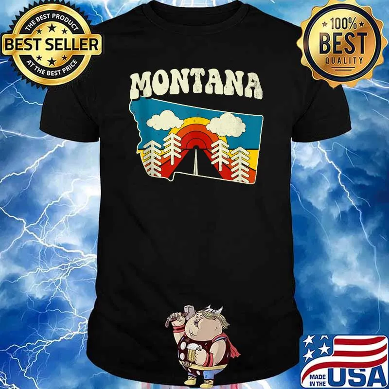 Montana Vintage State Rainbow Hippie Retro 70s Map T-shirt