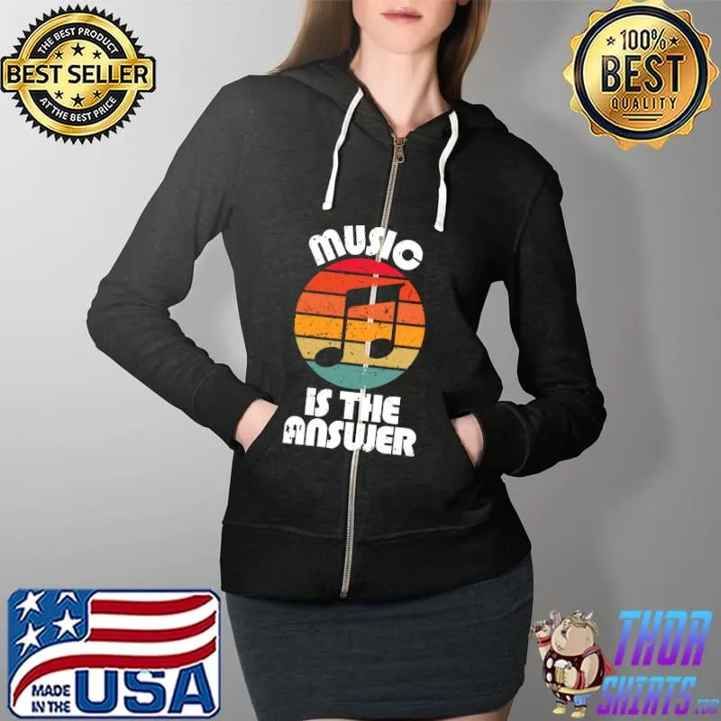 Music is the Answer - Distressed Sunset T-Shirt Full Zip Hooded