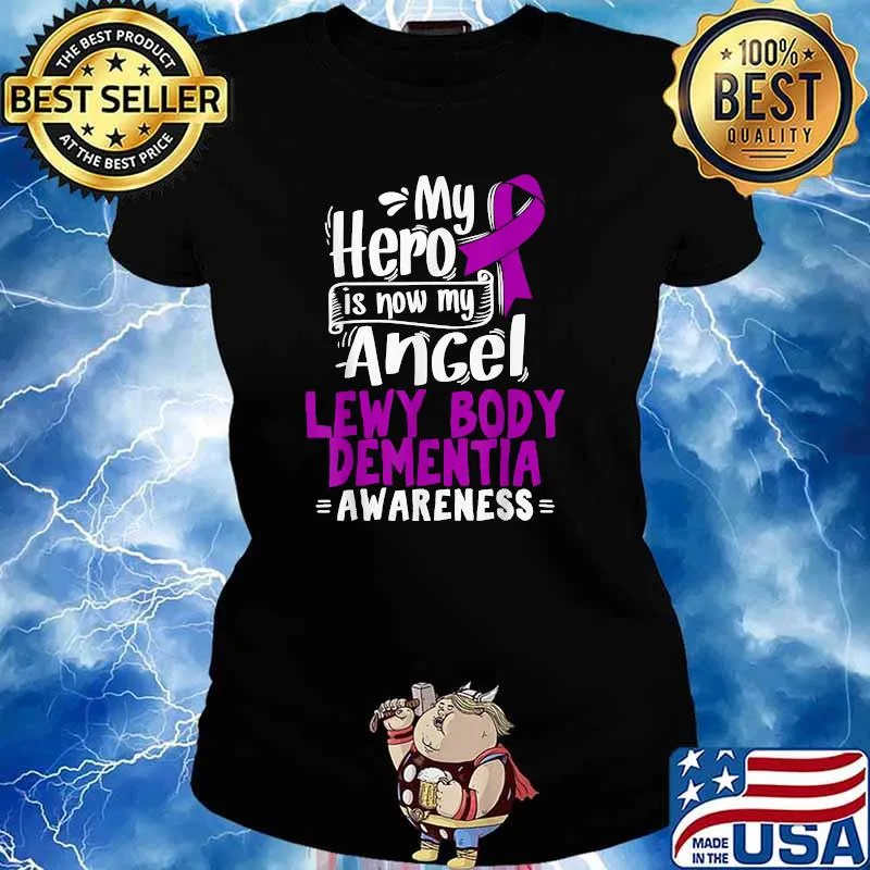 My hero is now my ancel Lewy Body Dementia Purple Awareness Ribbon t-s Ladies tee