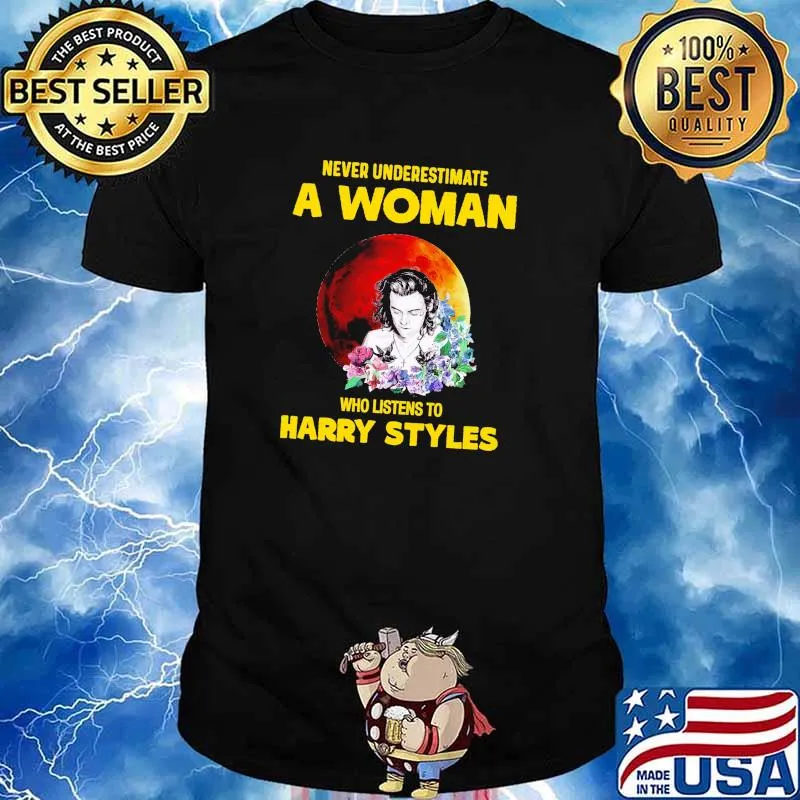 Never Underestimate A Woman Who Listen To Harry Styles Blood moon Flower Shirt