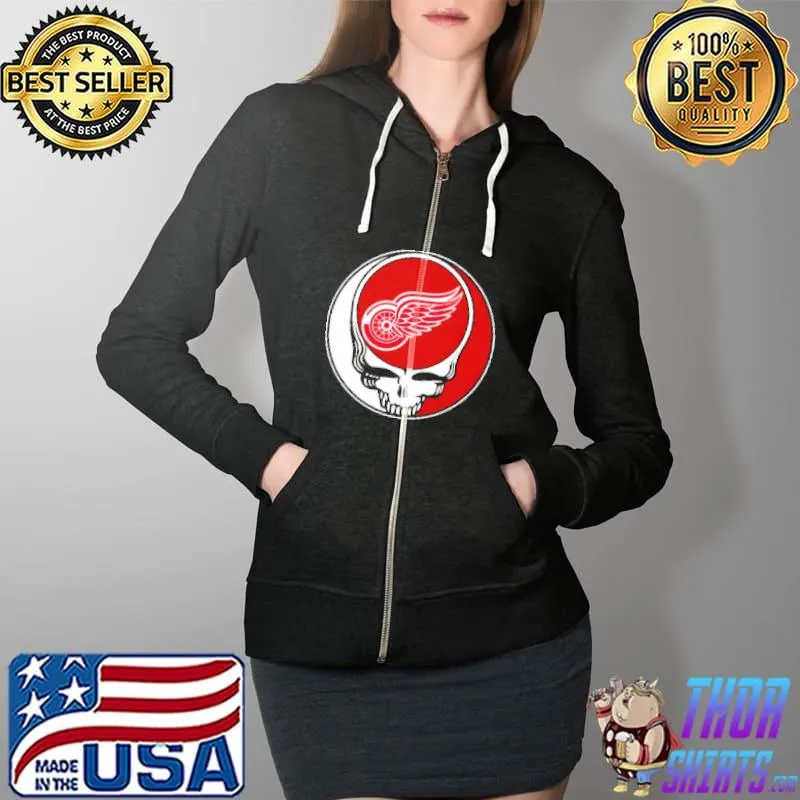 NHL Team Detroit Red Wings x Grateful Dead Logo Band Shirts Full Zip Hooded