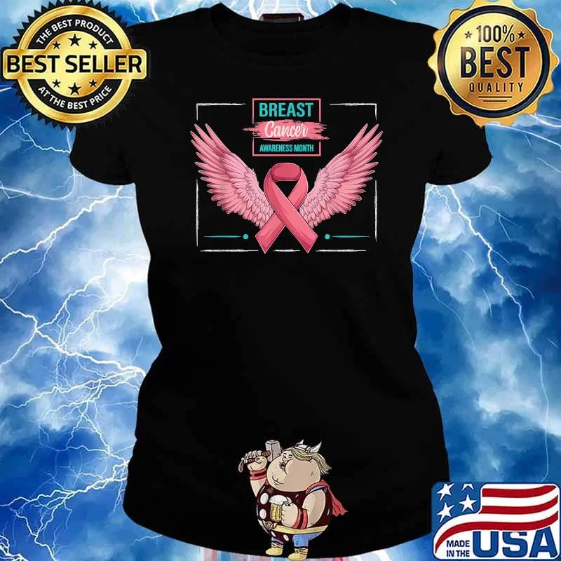 October Breast Cancer Awareness Month Wings Ribbon T-Shirt Ladies tee
