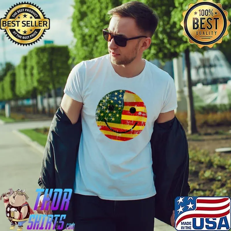 Patriotic Smiley Face Usa Flag 4Th Of July Shirt Unisex