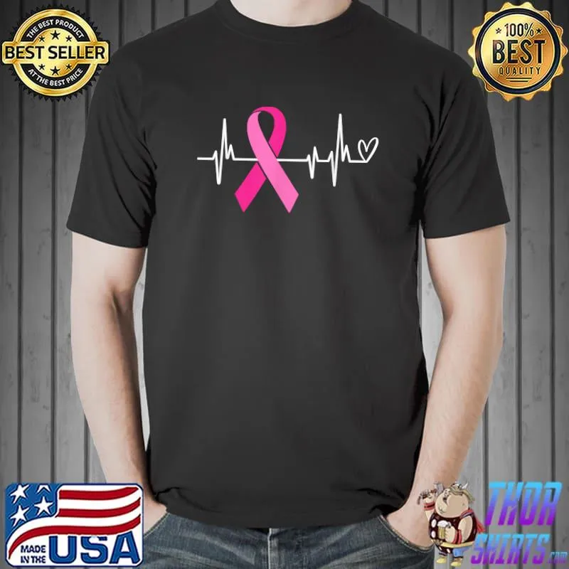 Pink Ribbon Heartbeat Breast Cancer Awareness T-Shirt