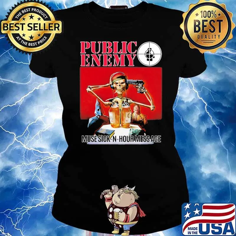 Public enemy muse sick n hour mess age skull s Ladies tee