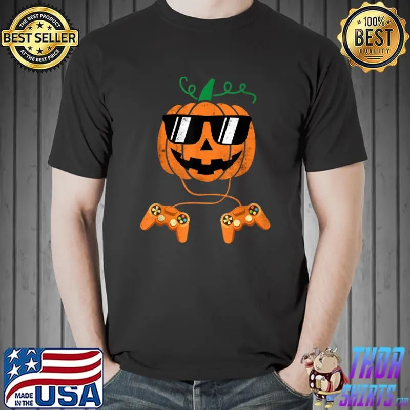 Pumpkin Gaming Controller Halloween Shirt for Boys Kids T-Shirt