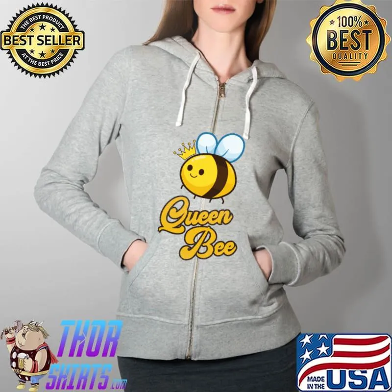 Queen Bee Crown Women Girls Honey Bee Hive Beekeeping T-Shirt Full Zip Hooded