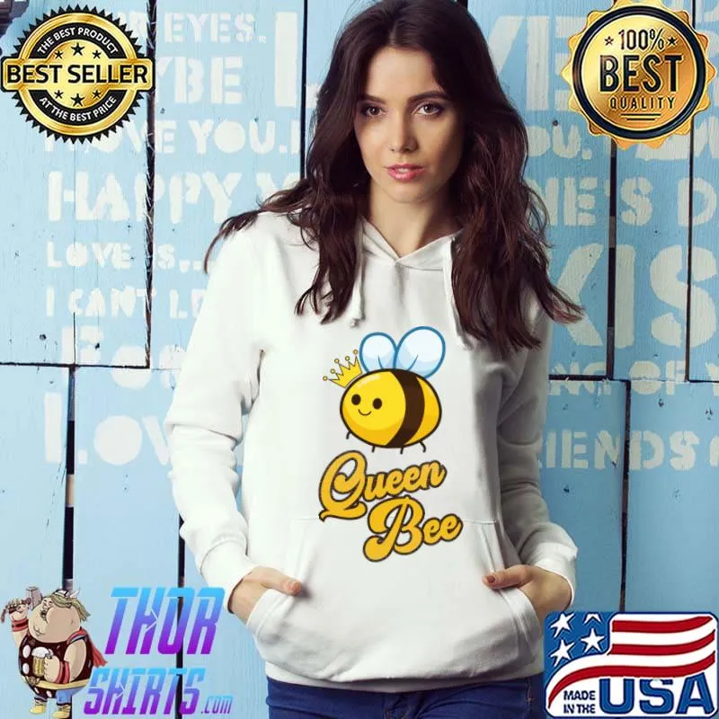 Queen Bee Crown Women Girls Honey Bee Hive Beekeeping T-Shirt Hoodie