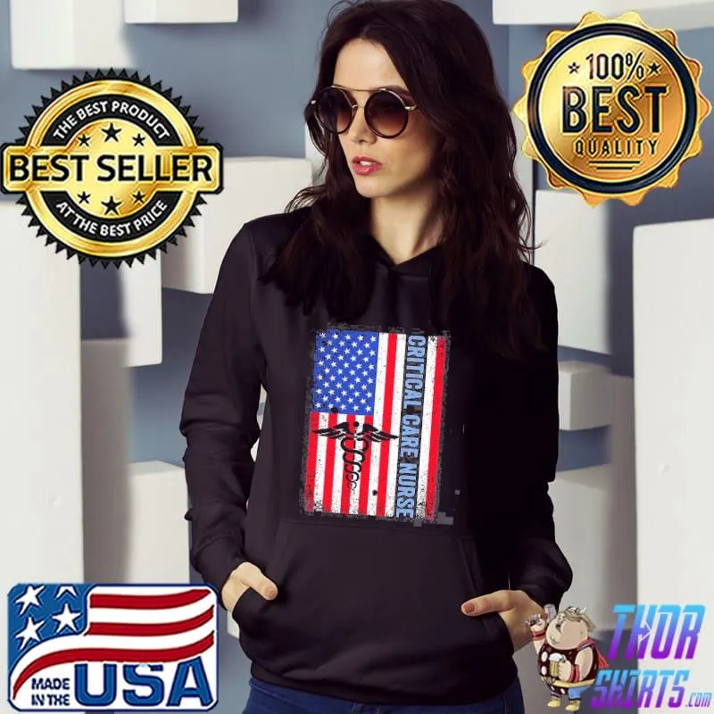 Retro American Flag Critical Care Nurse Shirt 4th Of July Shirt Hoodie