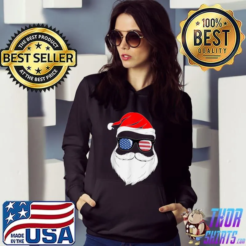 Santa With American Sunglasses Christmas Pajamas For Family T-Shirt Hoodie