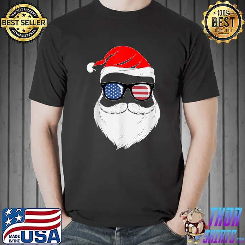 Santa With American Sunglasses Christmas Pajamas For Family T-Shirt