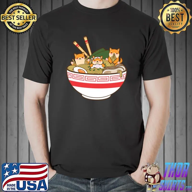 Shibas Eating Ramen Noodles - Kawaii Japanese Food Anime T-shirt