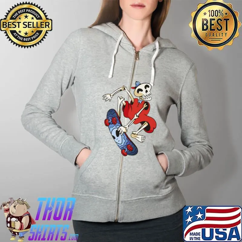 Skeleton Skater Cartoon Skate Skull Sport Skateboard Premium T-Shirt Full Zip Hooded