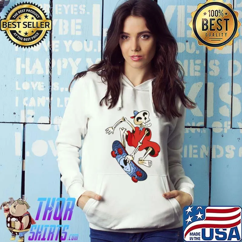 Skeleton Skater Cartoon Skate Skull Sport Skateboard Premium T-Shirt Hoodie