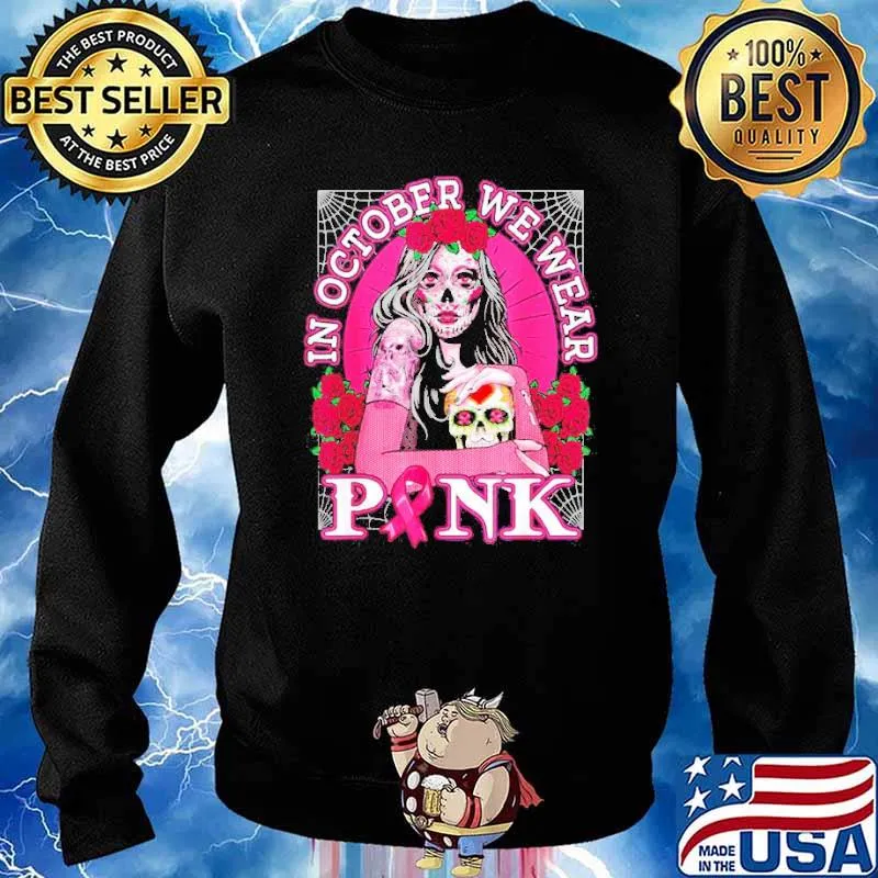 Skull in october we wear pink breast cancer awareness s Sweater