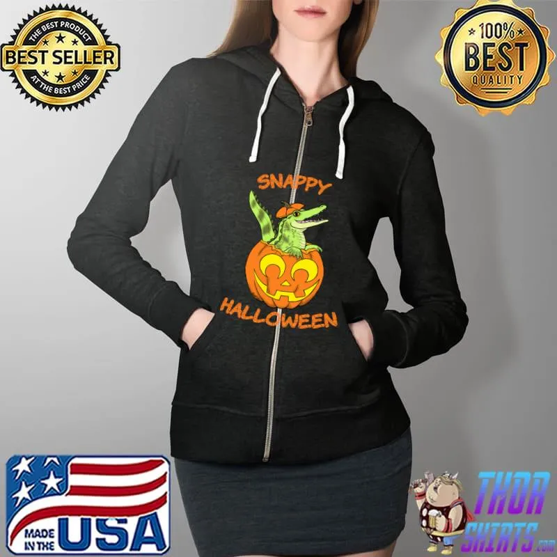 Snappy Pumpkin Halloween Croc T-Shirt Full Zip Hooded
