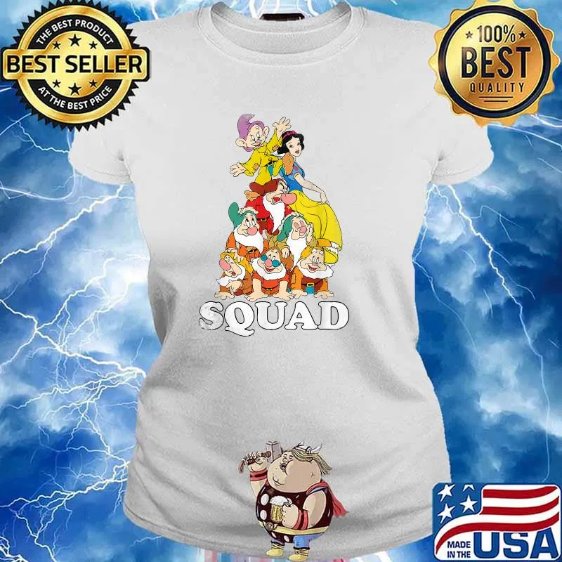 Snow White Seven Dwarves Squad Pile Disney Graphic T-Shirt Ladies tee