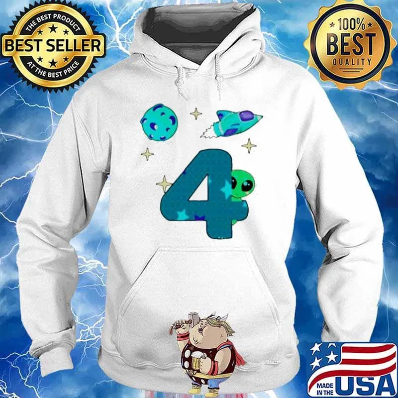 Spaceship Planet And Baby Alien Boys 4th Birthday s Hoodie