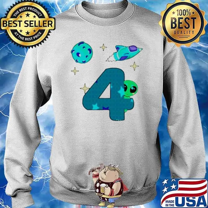 Spaceship Planet And Baby Alien Boys 4th Birthday s Sweater