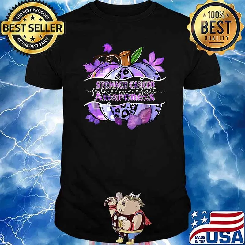 Stomach Cancer Awareness Faith Love Fight Pumpkin Christian T-Shirt