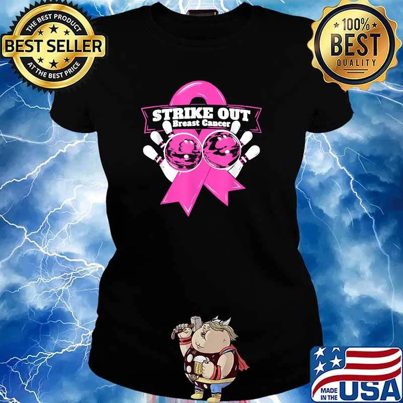 Strike Out Breast Cancer Awareness Bowling Fighters T-Shirt Ladies tee
