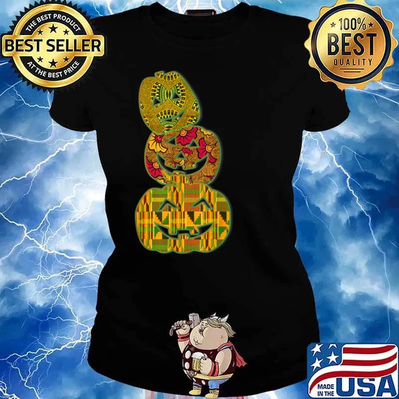Stumbling Stacked Pumpkins Kente African Print Halloween Shirt Ladies tee