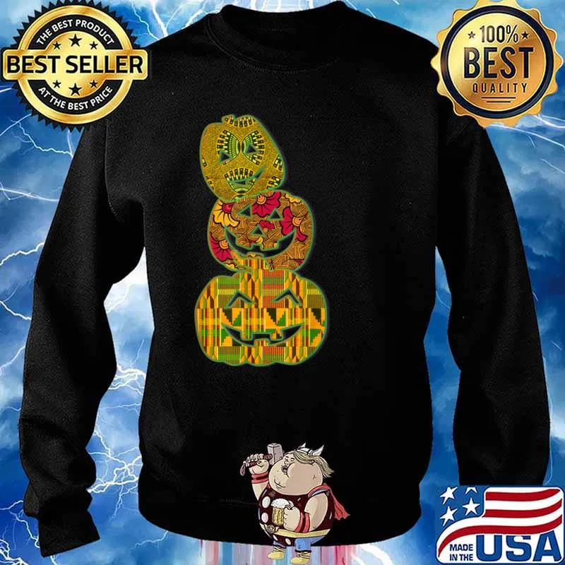 Stumbling Stacked Pumpkins Kente African Print Halloween Shirt Sweater