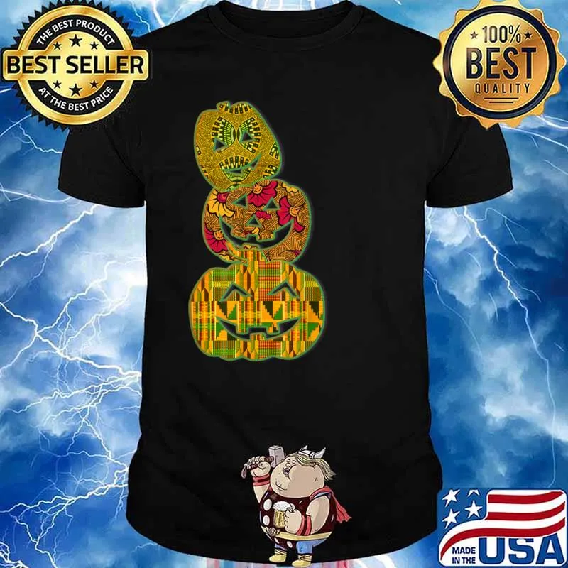Stumbling Stacked Pumpkins Kente African Print Halloween Shirt