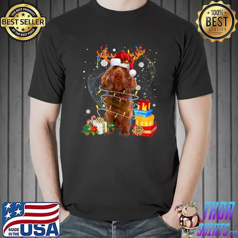 Sussex Spaniel Dog Reindeer Santa Christmas Dogs Pajamas T-Shirt