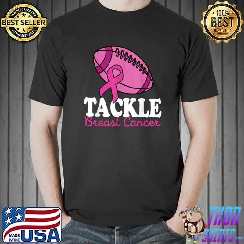 Tackle breast cancer awareness football survivor pink ribbon T-Shirt