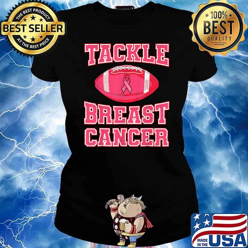 Tackle Breast Cancer Awareness Pink Ribbon Football Player T-Shirt Ladies tee