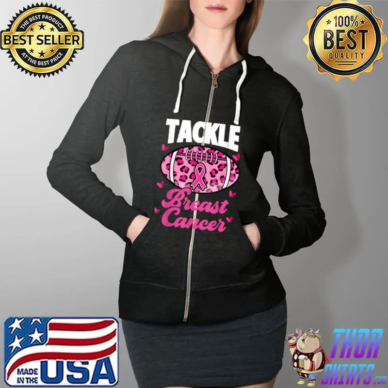 Tackle Breast Cancer Awareness Pink Ribbon Leopard T-Shirt Full Zip Hooded