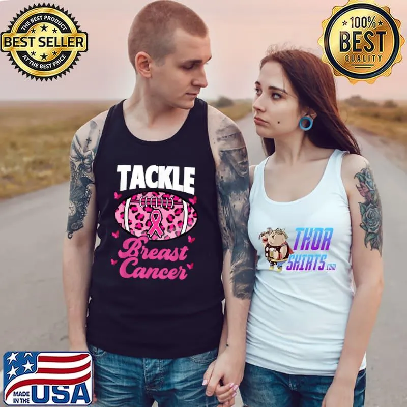 Tackle Breast Cancer Awareness Pink Ribbon Leopard T-Shirt Tank Top