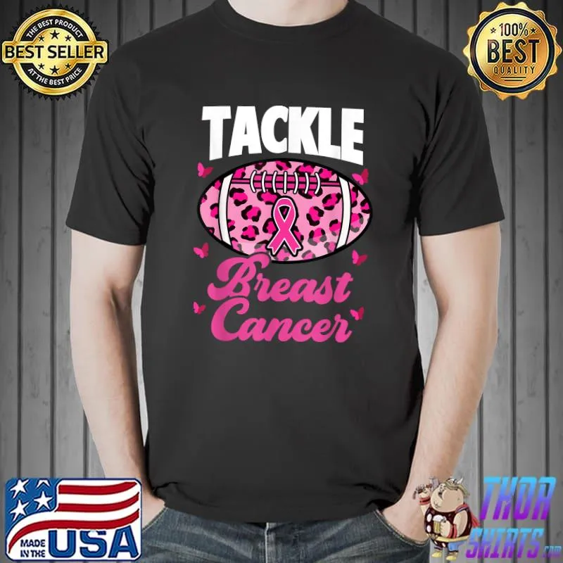 Tackle Breast Cancer Awareness Pink Ribbon Leopard T-Shirt