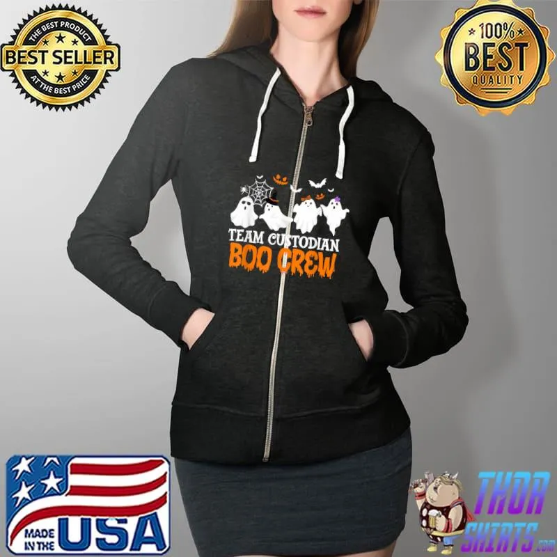 Team Custodian Boo Crew Halloween Ghost T-Shirt Full Zip Hooded