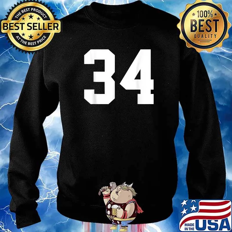 Team Uniform Jersey Number 34 Birthday Varsity Sports T-Shirt Sweater