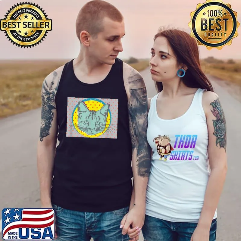 That Grey Gray Cat Face no. 13b Feline Art Pop T-Shirt Tank Top