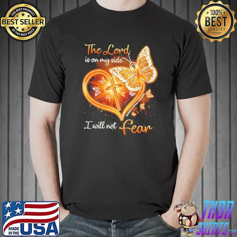 The Lord Is On My Side Multiple Sclerosis Awareness Heart Cross Butterflies shirt
