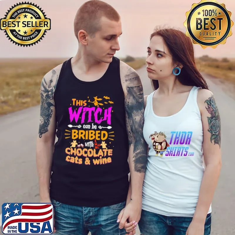 This Witch Can Be Bribed With Chocolate Cats Wine Halloween Shirt Tank Top