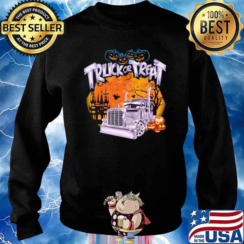 Truck or treat trucker pumpkin scary blood moon halloween s Sweater