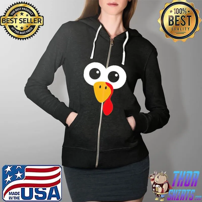 Turkey With Round Eyes And Long Beak Thanksgiving Shirt Full Zip Hooded