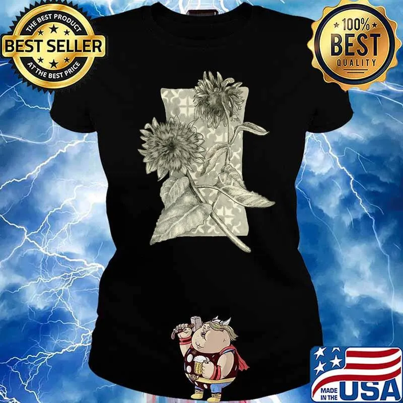 Two sunflowers with stems flowers garden leaves petal nature T-Shirt Ladies tee