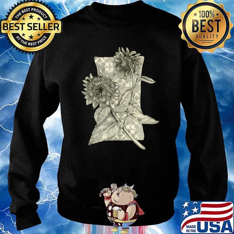 Two sunflowers with stems flowers garden leaves petal nature T-Shirt Sweater