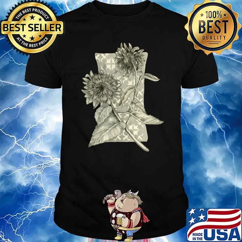 Two sunflowers with stems flowers garden leaves petal nature T-Shirt