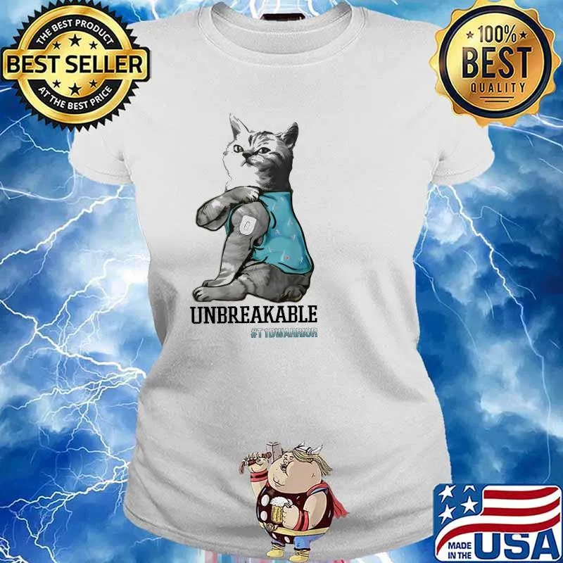 Unbreakeble T1Dwarrior Breast Cancer Awareness The Cat Shirt Ladies tee