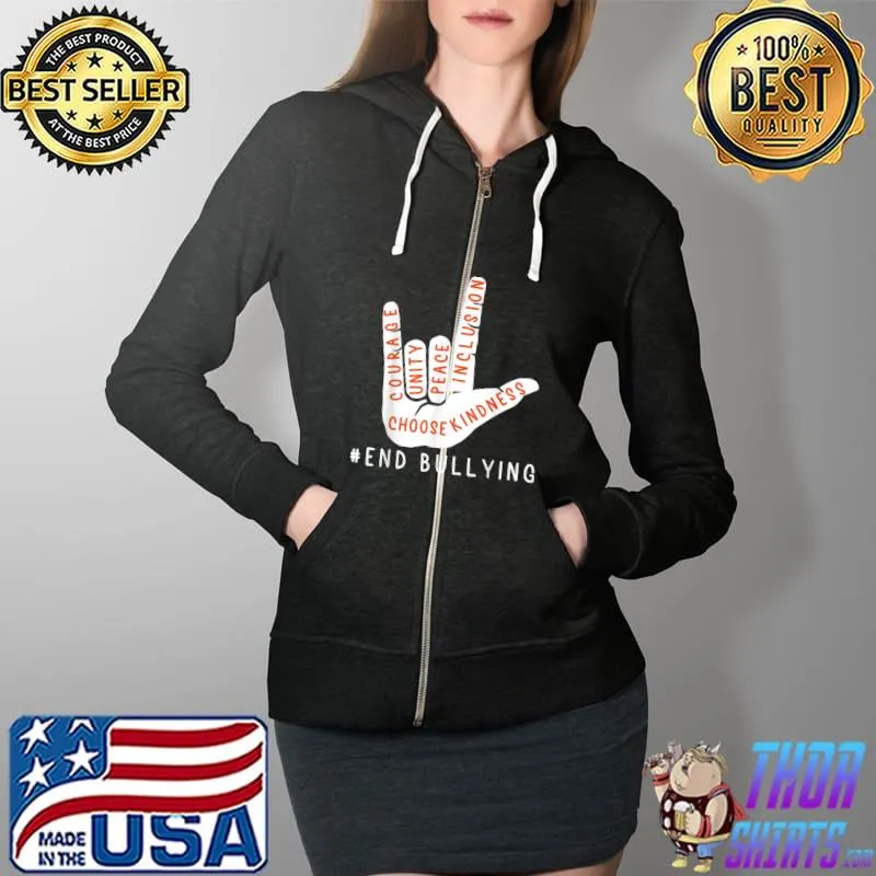Unity Day Orange Kids 2021 Anti Bullying Love Sign Language T-Shirt Full Zip Hooded