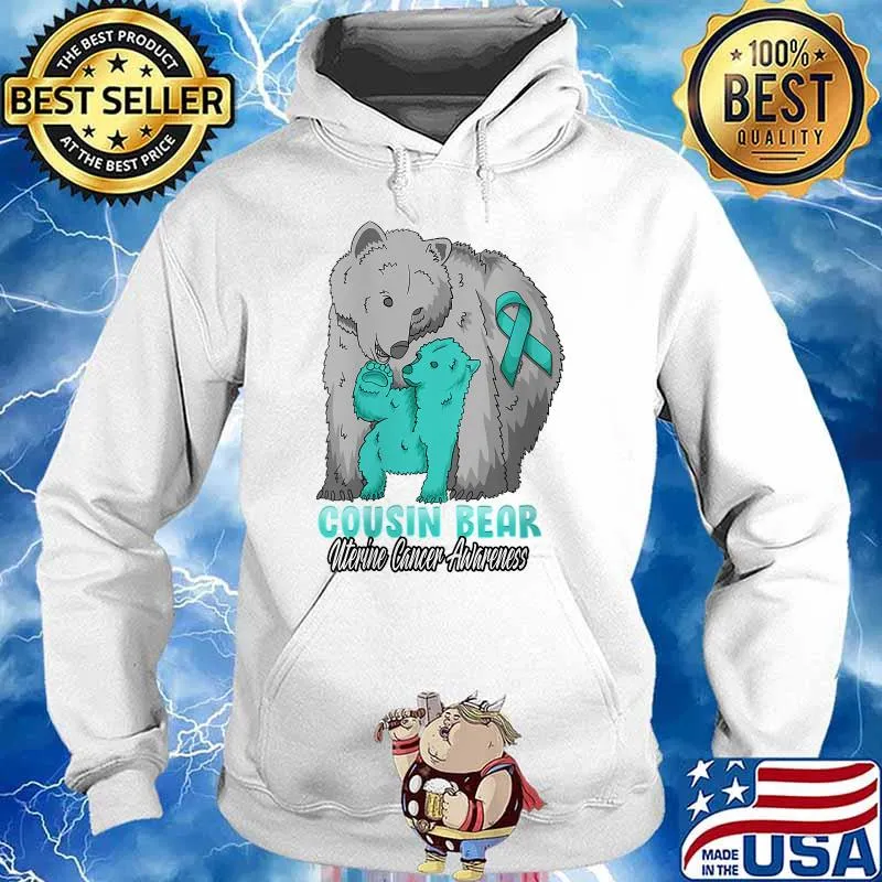 Uterine Cancer Child Awareness Cousin Bear Support Ribbon T-Shirt Hoodie