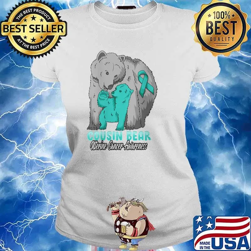 Uterine Cancer Child Awareness Cousin Bear Support Ribbon T-Shirt Ladies tee