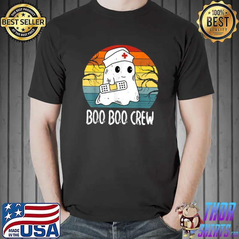 vintage Halloween cute Boo Crew Nurse Ghost Costume Nursing T-Shirt