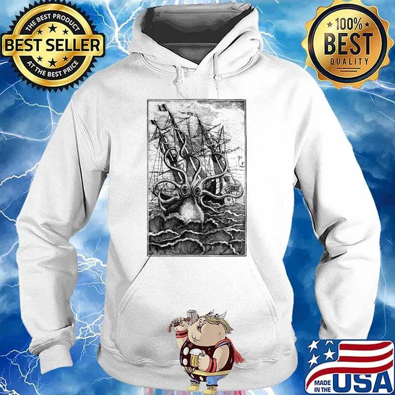 Vintage Kraken attacking ship illustration Classic T-Shirt Hoodie